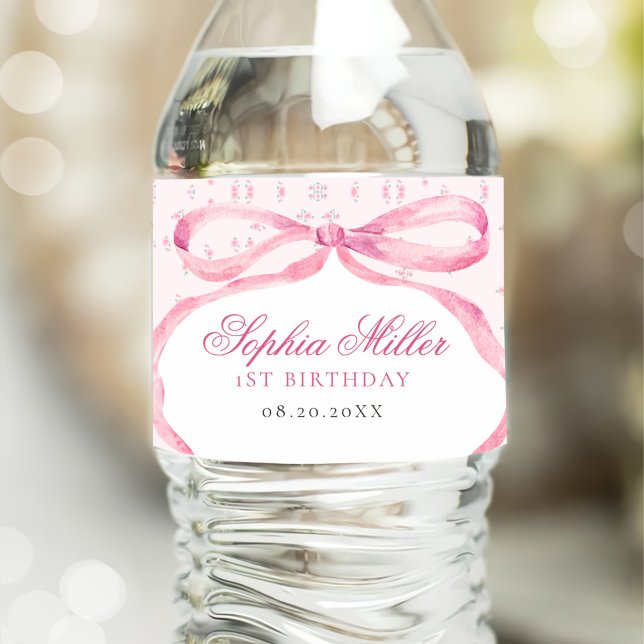 Coquette Pink Bow Birthday Water Bottle Label (Creator Uploaded)