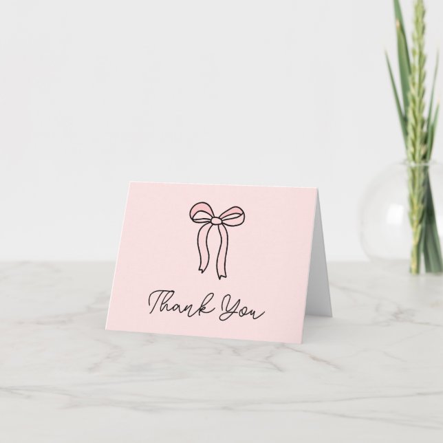 Coquette Pink Bow Blank Folded Thank You Card (Front)