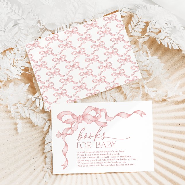Coquette Pink Bow Books for Baby Girl Shower Enclosure Card (Creator Uploaded)