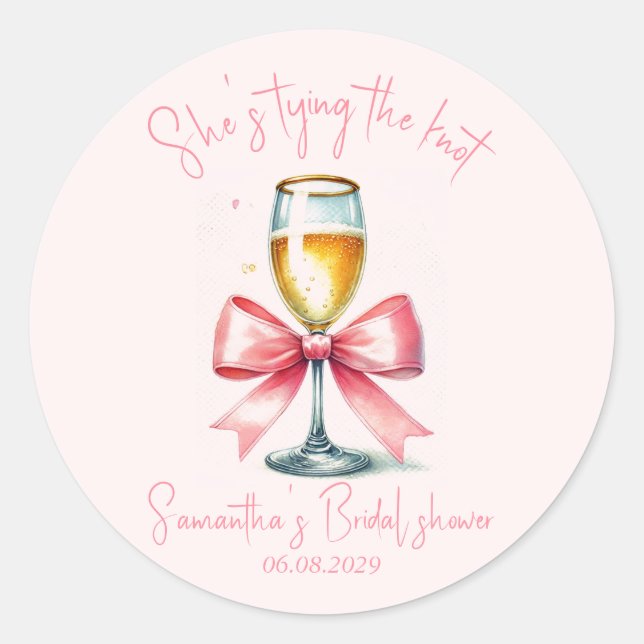 Coquette Pink Bow Bridal shower Classic Round Sticker (Front)
