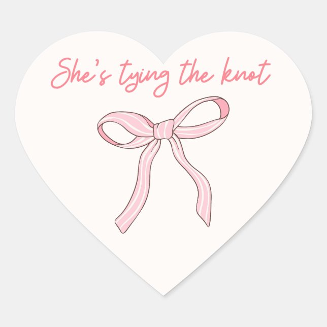 Coquette Pink Bow Bridal Shower Favour Heart Sticker (Front)