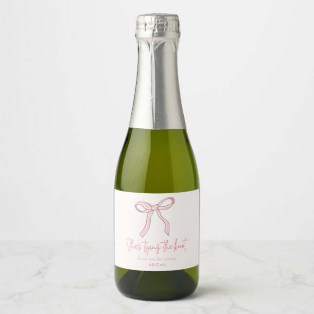 Coquette Pink Bow Bridal Shower Favour Sparkling Wine Label (Front)