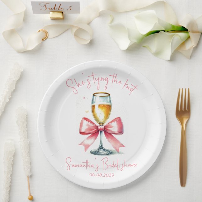 Coquette Pink Bow Bridal shower Paper Plate (Wedding)