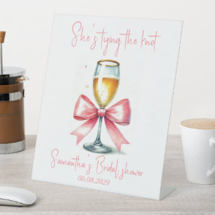 Coquette Pink Bow Bridal shower Pedestal Sign
