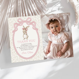 Coquette Pink Bow Bunny Birthday Thank You Card