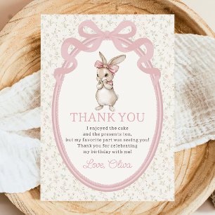 Coquette Pink Bow Bunny Birthday Thank You Card
