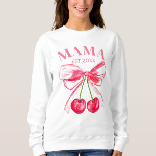 Coquette Pink Bow Cherries Cute Mum Aesthetic Sweatshirt