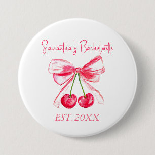 Coquette Pink Bow Cherry Bachelorette Party  7.5 Cm Round Badge