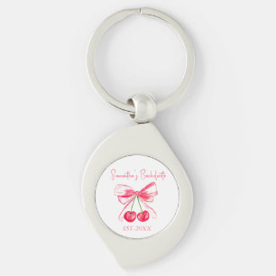 Coquette Pink Bow Cherry Bachelorette Party  Key Ring