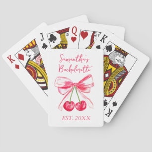 Coquette Pink Bow Cherry Bachelorette Party Playing Cards