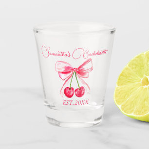 Coquette Pink Bow Cherry Bachelorette Party Shot Glass