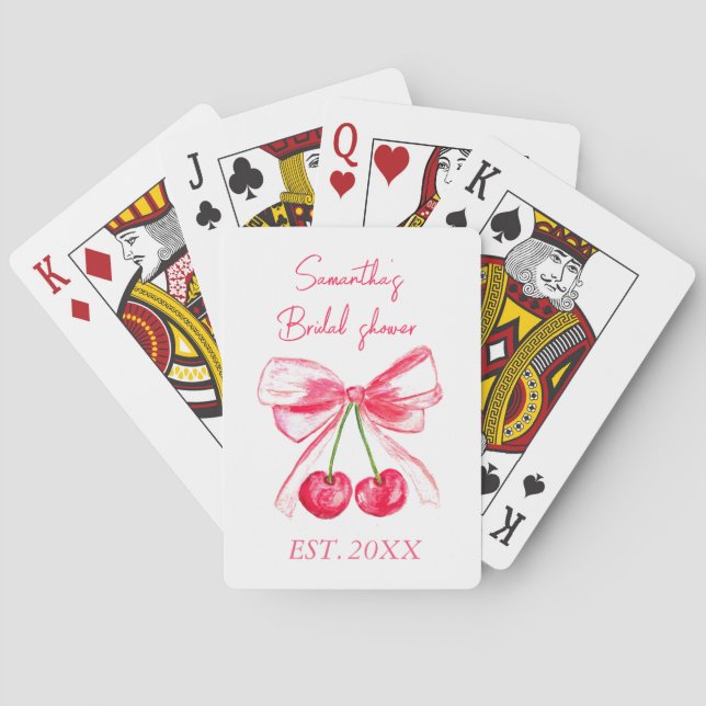 Coquette Pink Bow Cherry Bride  Bridal shower  Playing Cards (Back)