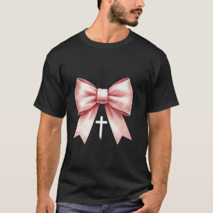 Coquette Pink Bow Christian Jesus Faith Bible Reli T-Shirt