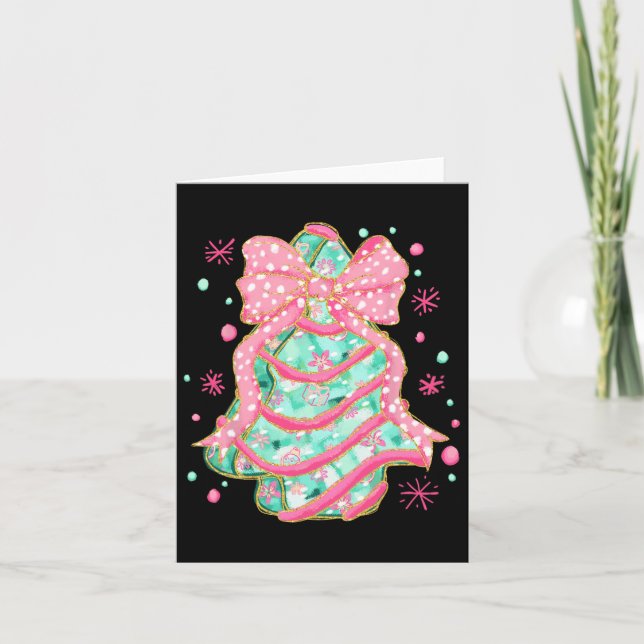 Coquette Pink Bow Christmas Tree Cake Preppy Chris Card (Front)