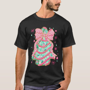 Coquette Pink Bow Christmas Tree Cake Preppy Chris T-Shirt