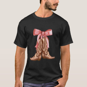Coquette Pink Bow Cowboy Boots Cute Graphic Girls T-Shirt