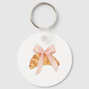 Coquette Pink Bow Croissant Cute Baking Baker Past Key Ring