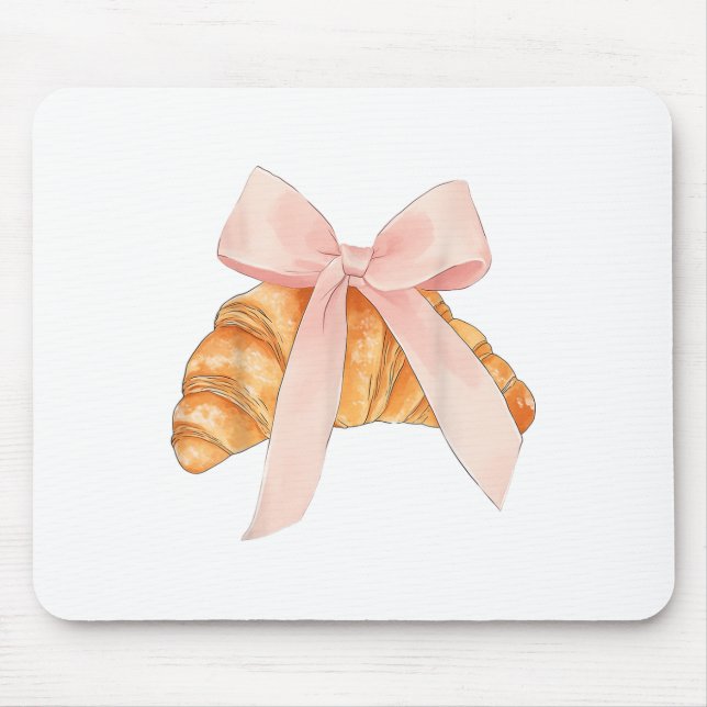 Coquette Pink Bow Croissant Cute Baking Baker Past Mouse Mat (Front)