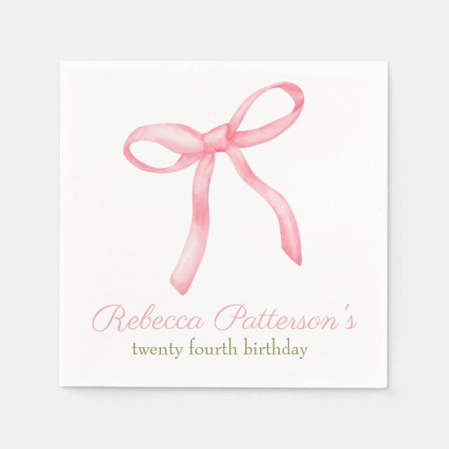 Coquette Pink Bow Custom Name Cute Feminine Party Napkin (Front)
