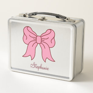 Coquette Pink Bow Custom Name Cute Girls Preppy Metal Lunch Box