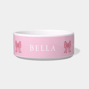 Coquette Pink Bow Custom Name Modern Pet Bowl