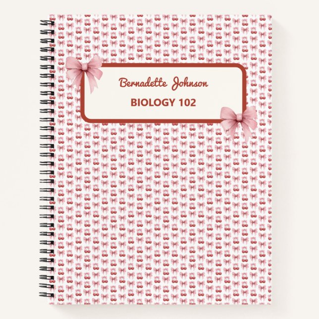 Coquette Pink Bow Customisable Back to School Notebook (Front)