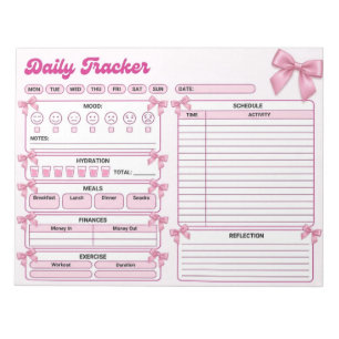 Coquette Pink Bow Daily Tracker Notepad