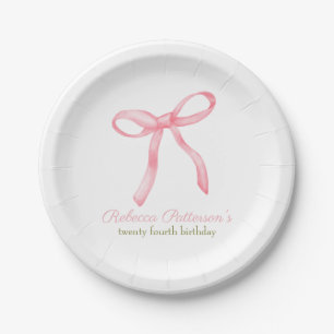 Coquette Pink Bow Feminine Bday Party Personalised Paper Plate