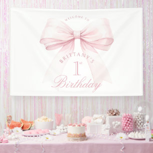 Coquette Pink Bow First Birthday Banner