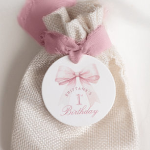 Coquette Pink Bow First Birthday Favour Tags