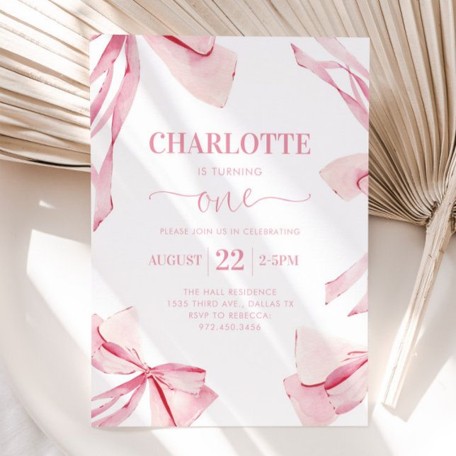 Coquette PINK BOW First Birthday Invitation (Creator Uploaded)