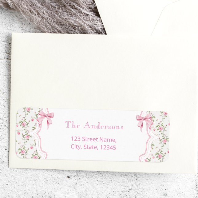 Coquette Pink Bow Floral Girl Baby Shower Label (Creator Uploaded)