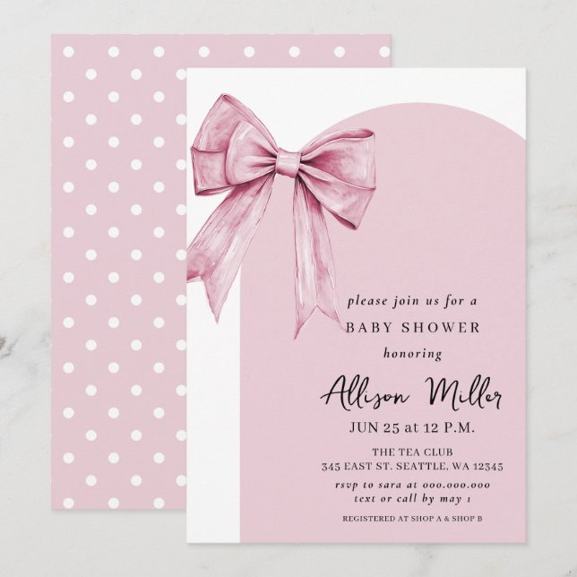 Coquette Pink Bow Girl Baby Shower Invitation (Front/Back)