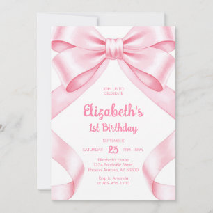 Coquette Pink Bow Girl Birthday Invitation