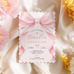 Coquette Pink Bow Girl Birthday Party Invitation