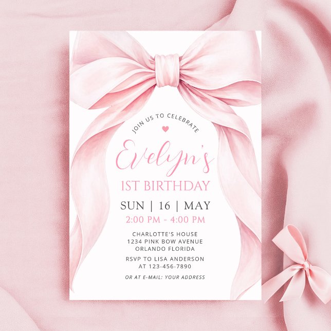  Coquette Pink Bow Girl First Birthday Invitation (Creator Uploaded)