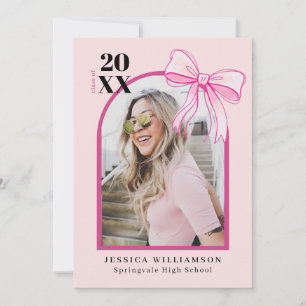 Coquette Pink Bow Graduation Announcement Photo