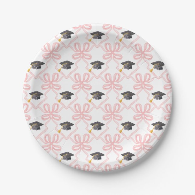 Coquette Pink Bow Graduation  Paper Plate (Front)