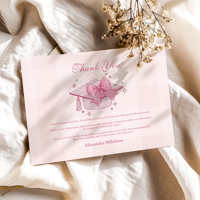 Coquette Pink Bow Graduation Thank You Card (Creator Uploaded)