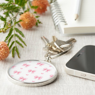Coquette Pink Bow & Hearts Key Ring
