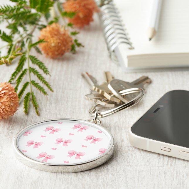 Coquette Pink Bow & Hearts Key Ring (Side)
