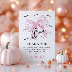 Coquette Pink Bow Little Boo Baby Shower Thank You Card