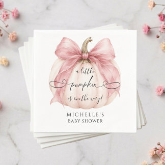Coquette Pink Bow Little Pumpkin Baby Shower Napkin