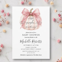 Coquette Pink Bow Little Pumpkin Girl Baby Shower