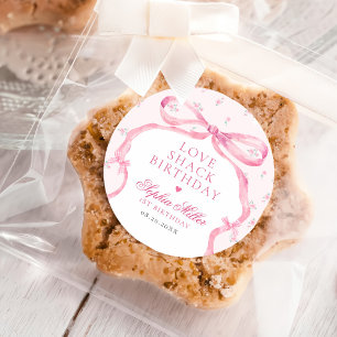 Coquette Pink Bow Love Shack Birthday Classic Round Sticker