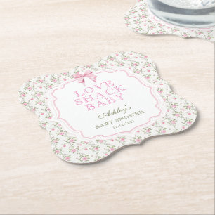 Coquette Pink Bow Love Shack Girl Baby Shower Paper Coaster