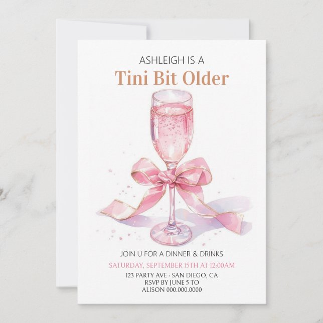 Coquette Pink Bow Martini Birthday Invitation (Front)