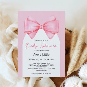 Coquette Pink Bow Modern Girl Baby Shower Invitation