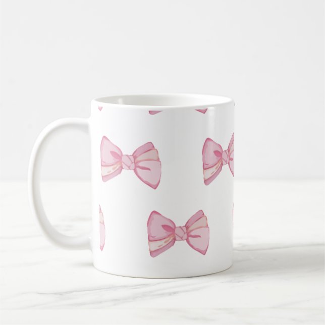 Coquette Pink Bow Mug – Cute Aesthetic Coffee Cup (Left)