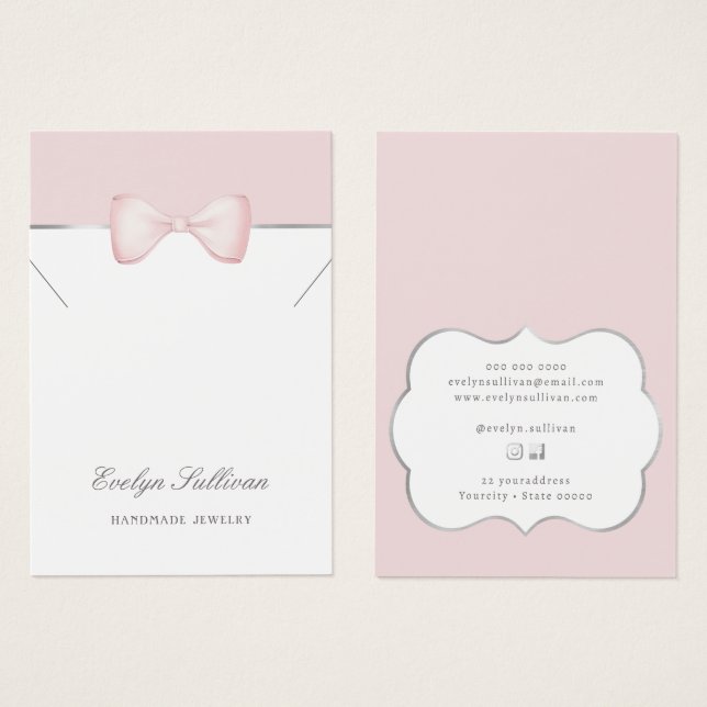 Coquette pink bow necklace display card (Front & Back)